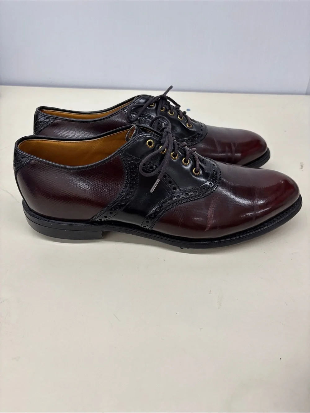 Johnston & Murphy Burgundy and Black Leather Wingtip Golf Shoes